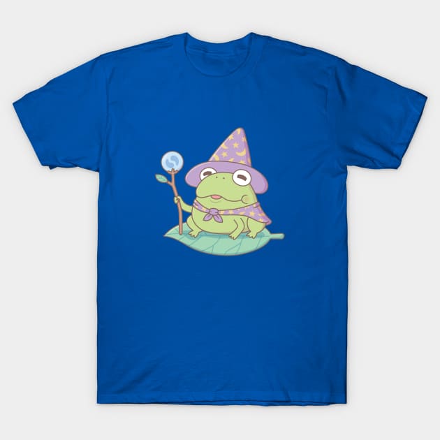 Cute Frog Wizard Magician With Magic Staff T-Shirt by rustydoodle